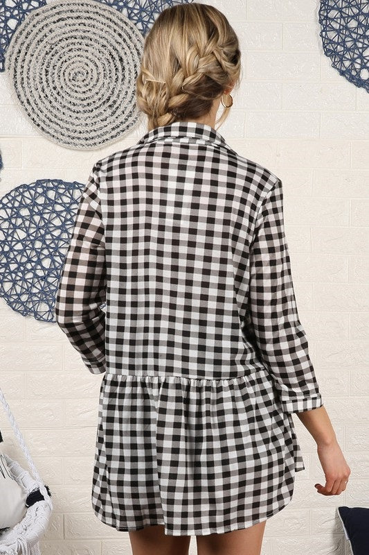 PEPLUM HEM PLAID SHIRTS WITH PATCH POCKET