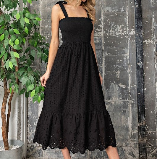 Bow Tie Straps Eyelet Dress