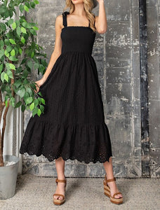 Bow Tie Straps Eyelet Dress