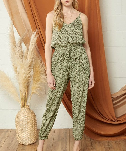 Floral Print V-Neck Sleeveless Jumpsuit