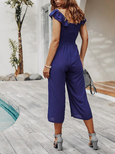 Navy Square Neck Ruffle Jumpsuit