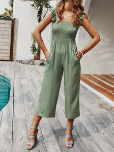 Olive Square Neck Ruffle Jumpsuit