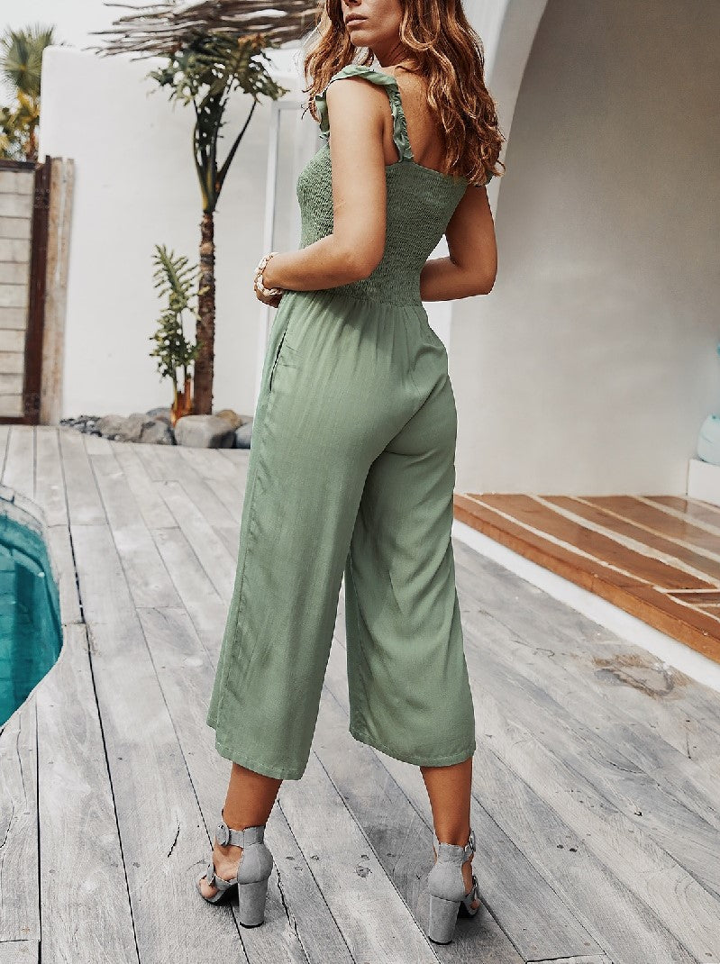 Olive Square Neck Ruffle Jumpsuit