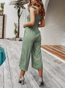 Olive Square Neck Ruffle Jumpsuit