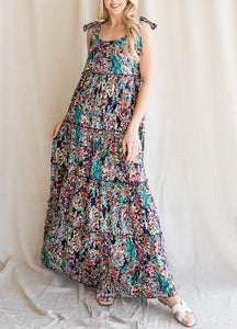 Floral Shoulder Tie Tiered Maxi Dress