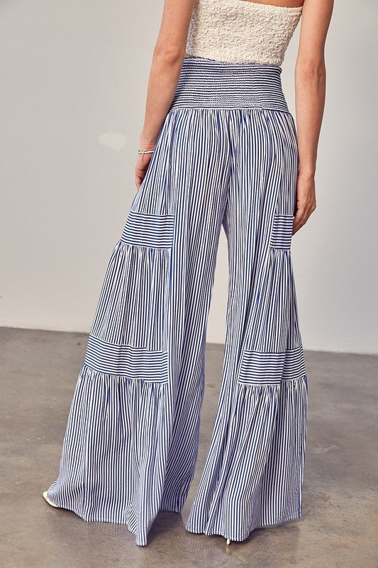 Side Shirred Stripe High Rise Pants