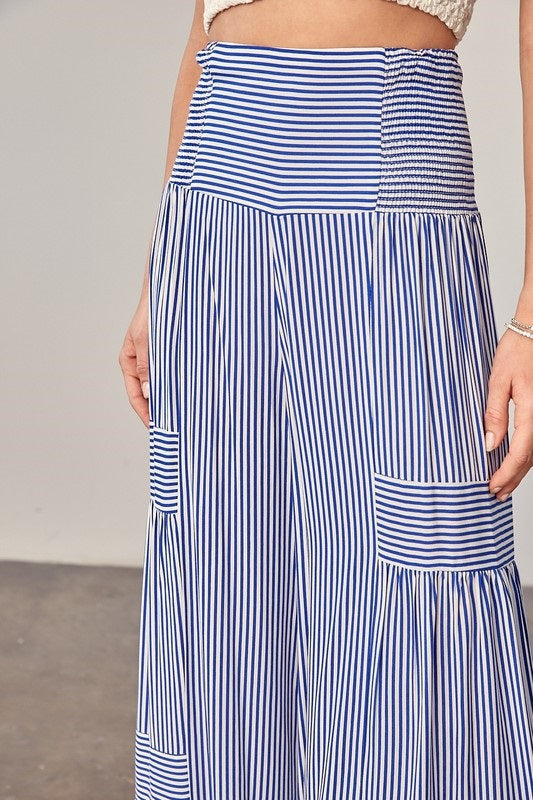 Side Shirred Stripe High Rise Pants