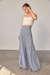 Side Shirred Stripe High Rise Pants