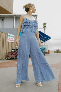 Side Shirred Stripe High Rise Pants