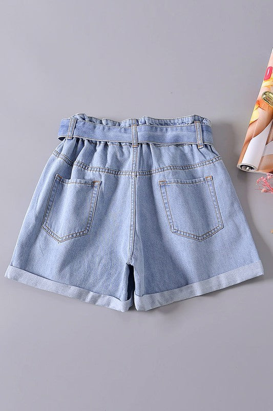 Paper Bag Waist Denim Shorts