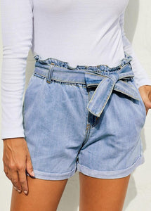 Paper Bag Waist Denim Shorts