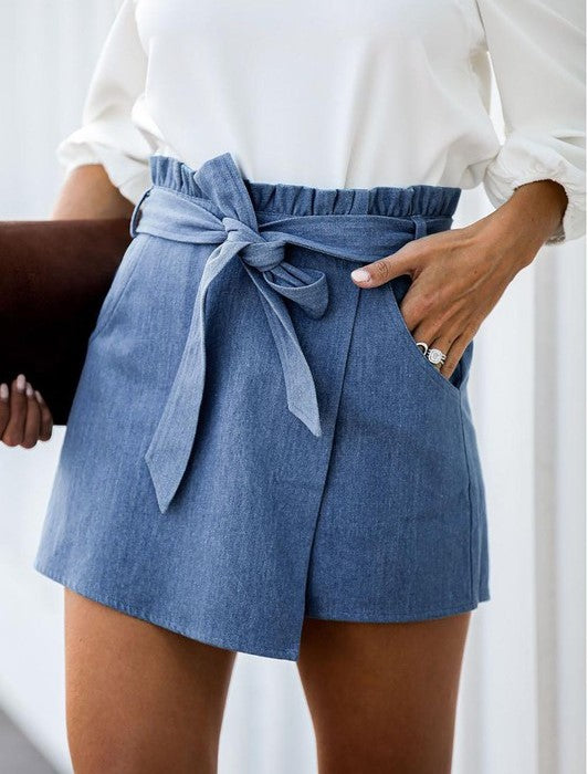 Sky Blue Denim Wrap Skort