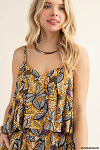 Printed Cropped Tank Top & High Rise Short Set (Mustard)