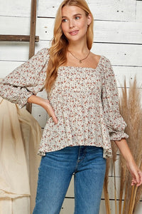 SQUARE NECK PEASANT SLEEVE TOP