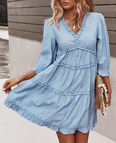 Blue Ruffled Dress D'Exotique Box Boutique Blue Ruffled Dress D'Exotique Box Boutique