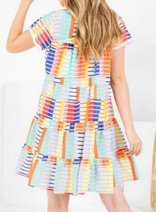 Multicolor Block Flutter Sleeve Dress