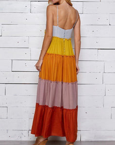 Multi Color Block Maxi Dress