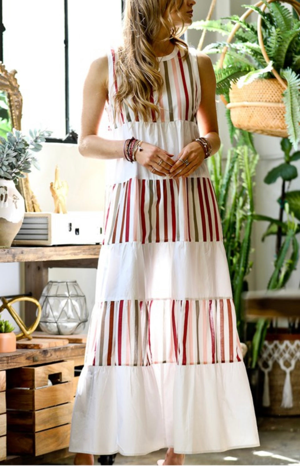 Stripe Contrast Maxi Dress