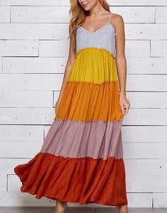 Multi Color Block Maxi Dress