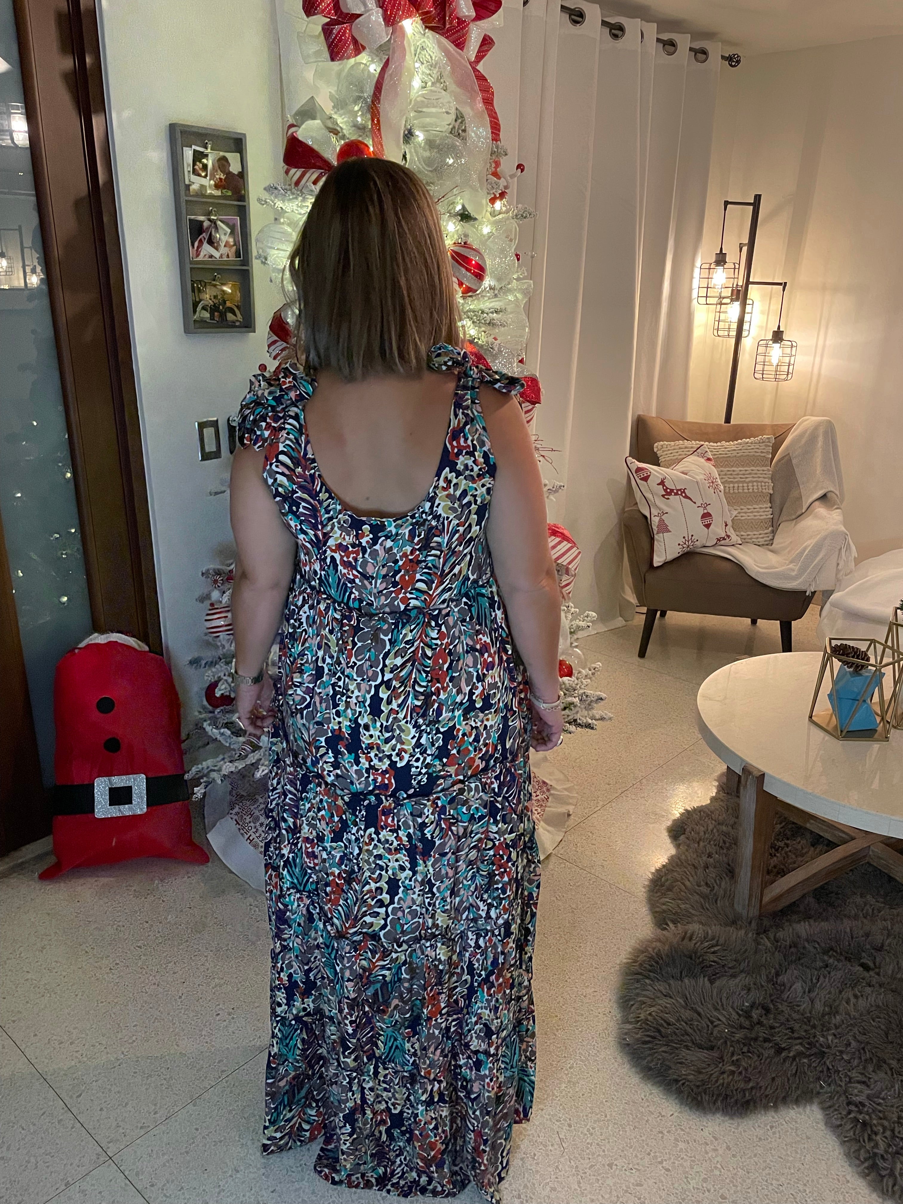 Floral Shoulder Tie Tiered Maxi Dress