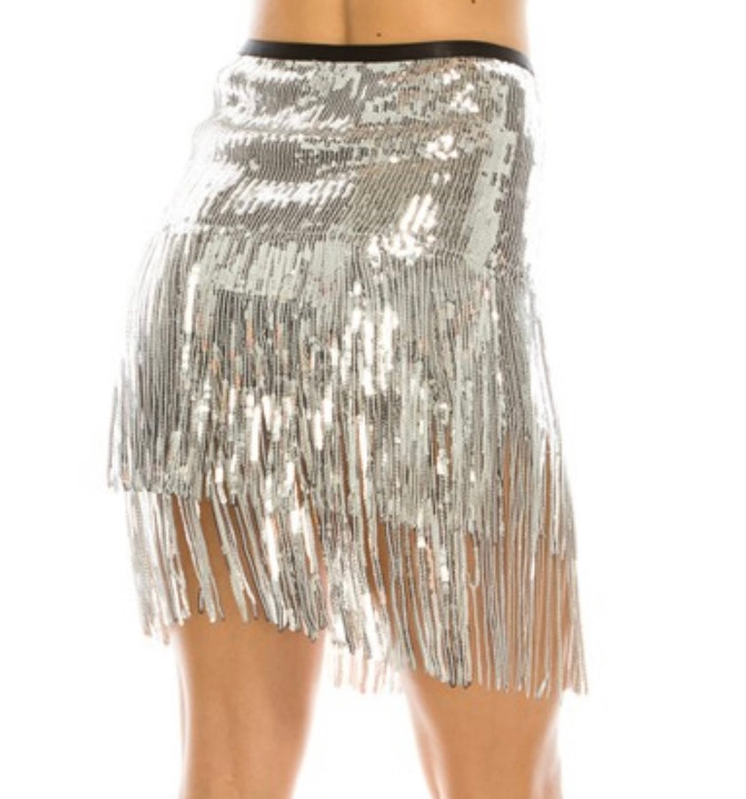 Sequin Fringe Mini Skirt