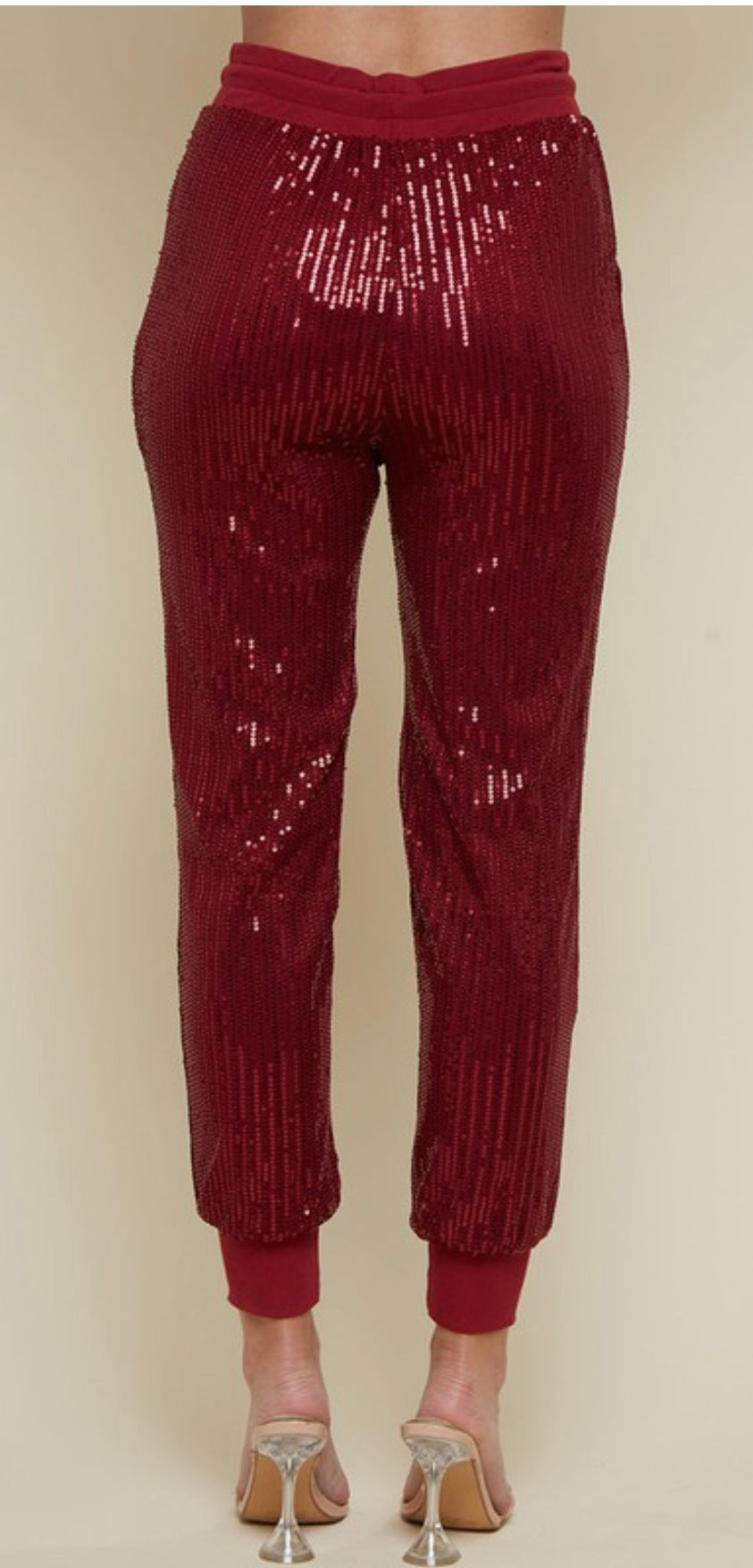 Wine sequin stretch joggers