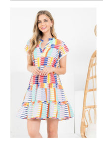 Multicolor Block Flutter Sleeve Dress